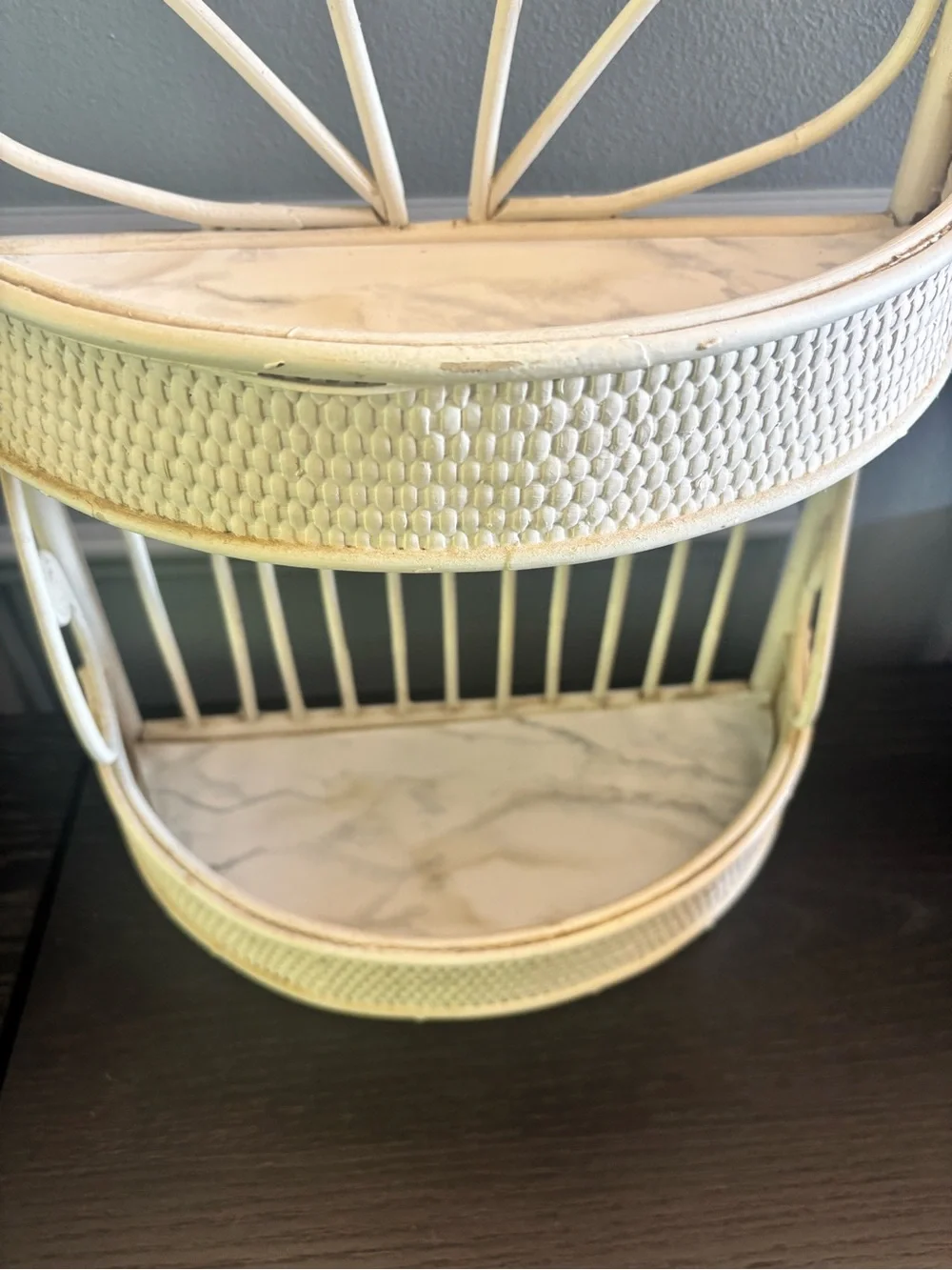 Vintage Bamboo Rattan Two Tier Hanging Wall Shelf